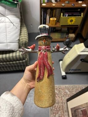 Handcrafted Red Scarf Snowman Holiday Figurine